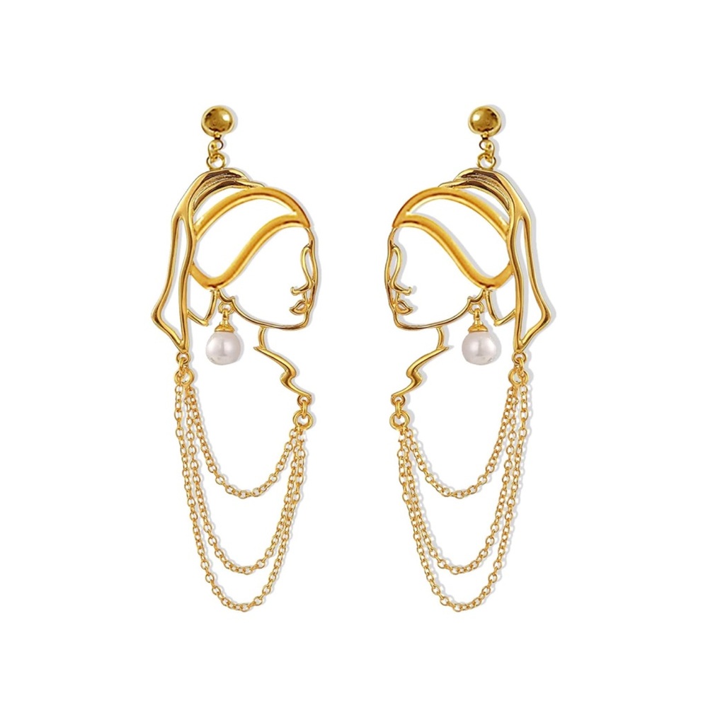 Face Earrings Abstract Design 14k Gold Plated